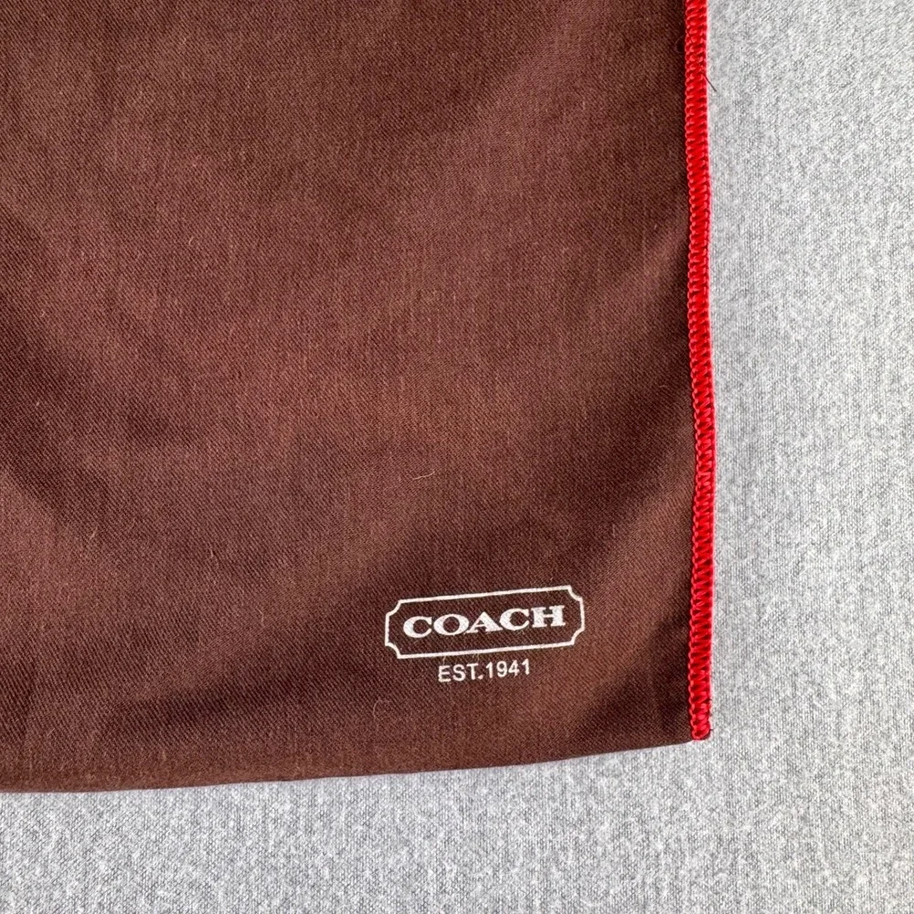 Coach Dust Bag Brown Red Trim Drawstring Storage Pouch Red Trim 13.5